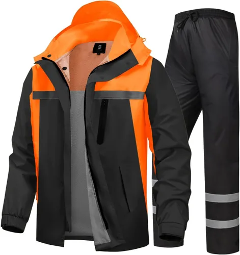 Miniatura 13 de Traje de lluvia para hombre, de alta visibilidad, reflectante, para trabajo, chaqueta de lluvia, pantalones para todos los deportes, granja, pesca