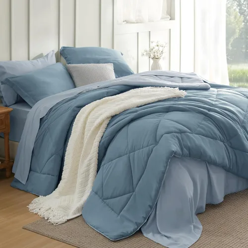 Miniatura 36 de Bedsure Juego de edredón tamaño King – Ropa de cama reversible de 7 piezas verde bosque, juego de cama tamaño King para todas las estaciones, cama