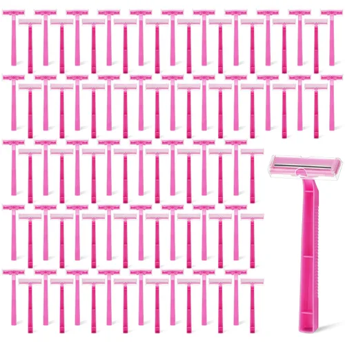 Hanaive Maquinillas de afeitar desechables para mujer, doble hoja, desechable, de acero inoxidable, calidad hotelera, multiusos, portátil, Rosa