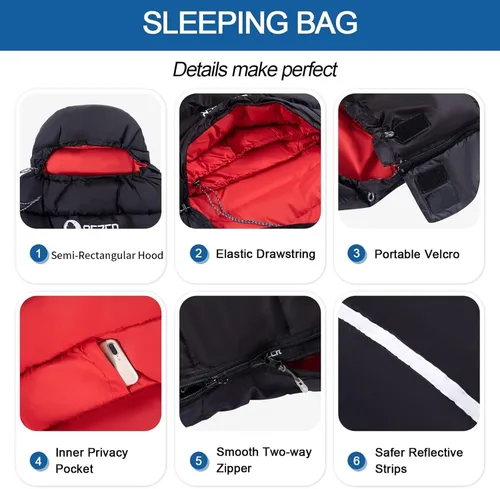 Miniatura 8 de Saco de dormir de plumón para adultos, 600 de potencia de relleno, ultraligero y compacto con saco de compresión para mochileros, camping, senderismo
