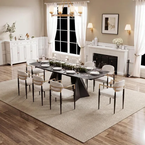 Miniatura 10 de Mesa de comedor extensible con extensión, 65"-95" piedra sinterizada rectangular, superficie con aspecto de mármol, para 6-12 personas, base