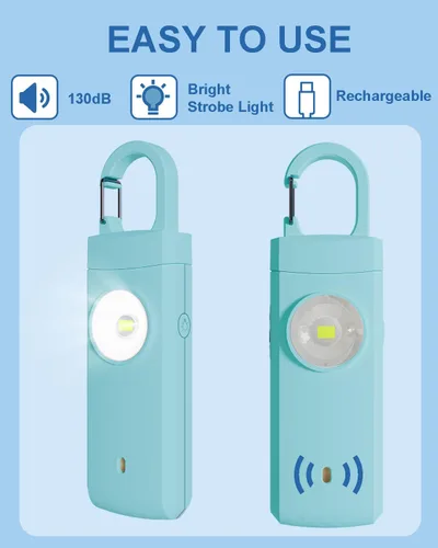 Miniatura 2 de Alarma de seguridad personal recargable para mujeres, sonido de sirena fuerte, luz LED estroboscópica SOS, carga USB, llavero de alarma personal Agua
