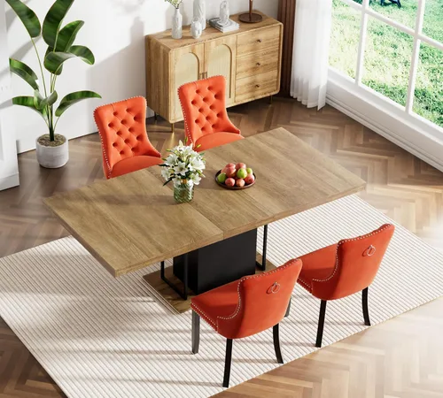 Miniatura 36 de Juego de mesa de comedor extensible marrón de 63 a 78.74 pulgadas para 4, juego de mesa de comedor de 5 piezas con 4 sillas, mesa de cocina