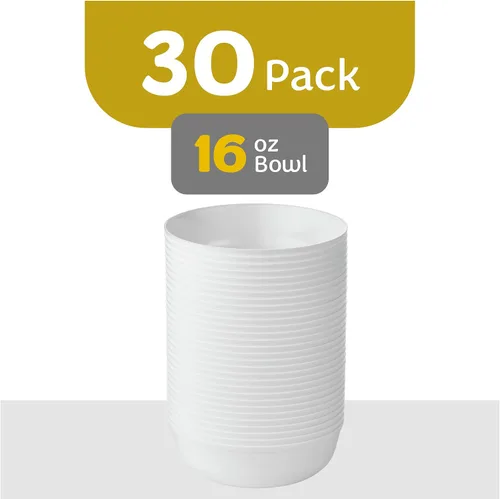 Miniatura 4 de [Paquete de 30 Tazones de 16 OZ] Edge Collection Tazones de Plástico Blanco para Fiestas Vajilla Desechable Elegante de Peso Pesado Premium