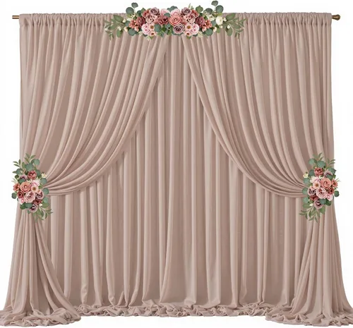 Miniatura 42 de Cortinas de fondo azul bebé de 10 pies x 10 pies, tela de gasa chiffon transparente sin arrugas, tela de fondo fotográfico drapeada para arco