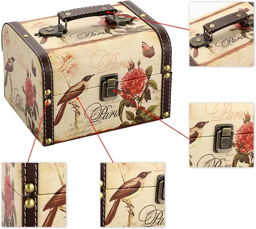Miniatura 9 de ELLDOO Cofre decorativo del tesoro, caja de almacenamiento de madera + piel sintética para joyas, caja de recuerdos para niñas y mujeres