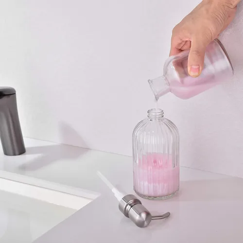Miniatura 6 de Dispensadores de jabón de vidrio para cocina y baño, botella de vidrio pesado de 16 onzas, bomba de níquel cepillado de acero inoxidable