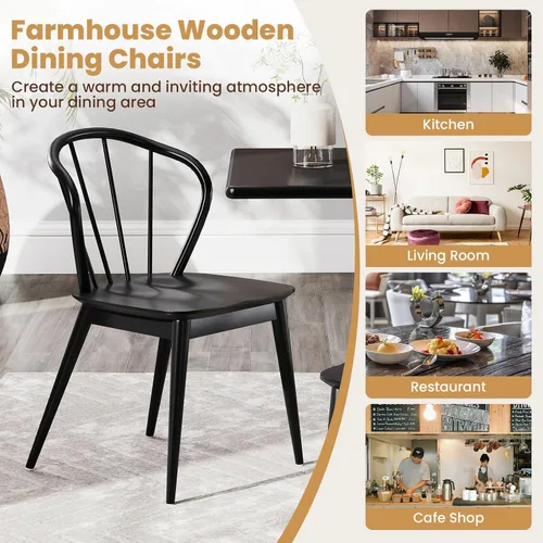 Miniatura 9 de Giantex Juego de 2 sillas de comedor de madera, sillas de cocina Windsor negras con respaldo alto de husillo y patas de madera de goma, asiento