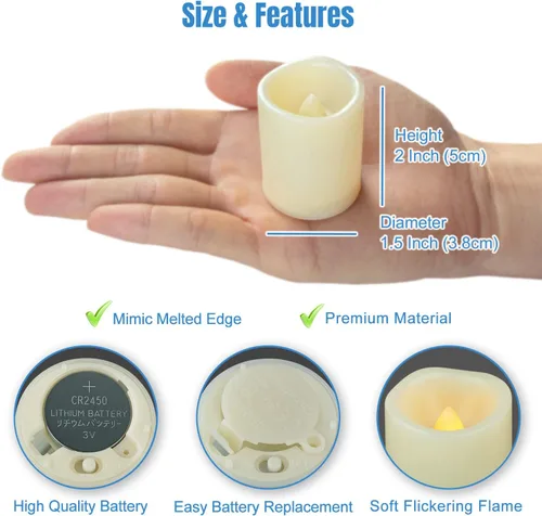 Miniatura 6 de 12 velas votivas LED parpadeantes sin llama tipo té con control remoto, juego que funciona con baterías/velas eléctricas para exteriores