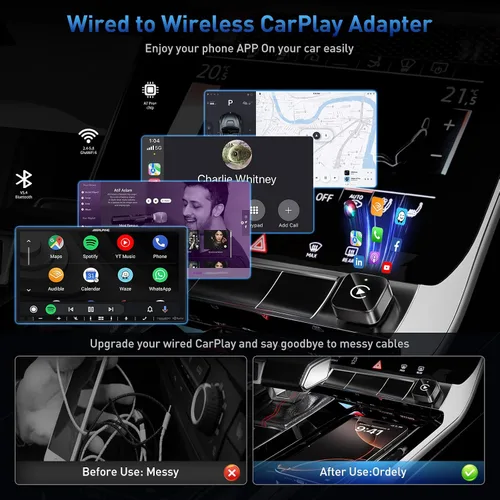 Miniatura 4 de iGENJUN Adaptador inalámbrico CarPlay 2026 actualizado Mini diseño, USB/USB-C Plug & Play convierte CarPlay a inalámbrico - Fácil de usar conexión