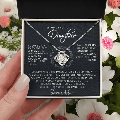 Miniatura 2 de John-dhh Collar con texto en inglés "To My Beautiful Daughter", regalo de mamá a hija, collar de nudo de amor, regalo de graduación, regalo