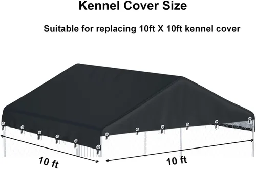 Miniatura 2 de Cubierta para perrera para perros al aire libre, 10 pies de ancho x 10 pies de largo, hecha de tela Oxford impermeable 600D, repuesto negro