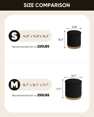 Miniatura 3 de B FSOBEIIALEO Otomana con estraje, otomana redonda de terciopelo con base chapada en oro, taburete reposapiés para dormitorio, sala de estar, negro