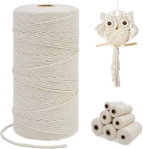 Miniatura 118 de Cuerda de macramé de una sola hebra de 0.197 in x 110 yardas, cuerda de macramé de algodón natural de 0.197 in, cuerda de algodón grueso para colgar