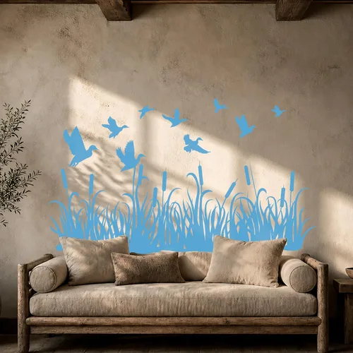 Miniatura 6 de Vinilo adhesivo para pared, diseño de patos de caza, prado, hierba, naturaleza, mural, decoración grande (g3785), color negro