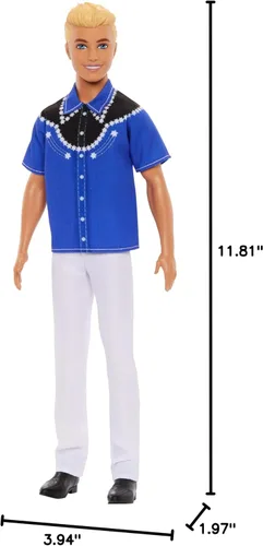Miniatura 7 de Barbie Fashionistas Ken Doll #226 con camisa occidental extraíble, pantalones y botas, muñeca rubia de moda, coleccionable de 65 aniversario