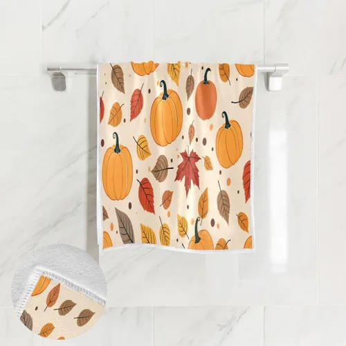 Miniatura 2 de Toallas de mano con patrón de calabaza y hojas de arce, decoración del hogar, toallas de baño ultrasuaves para baño, 30 x 15 pulgadas