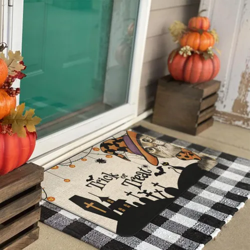 Miniatura 2 de Roszwtit Tapete de puerta de Halloween de 30 x 17 pulgadas, tapete de gato para interiores y exteriores, tapete antideslizante para decoración