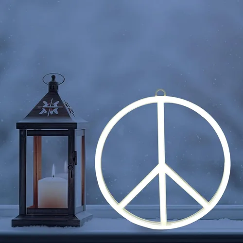 Miniatura 4 de OSALADI Luz de neón con señal de paz de 8.66 pulgadas, funciona con pilas, funciona con USB, lámpara de noche para dormitorio, fiesta, decoración