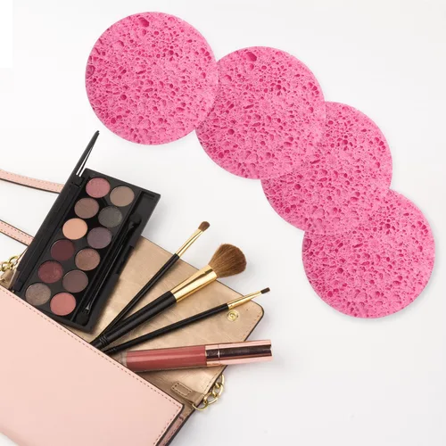 Miniatura 5 de 50 esponjas faciales, celulosa natural comprimida, rosa, forma redonda, limpieza facial, exfoliante, eliminación de maquillaje Paquete de 50 rosas