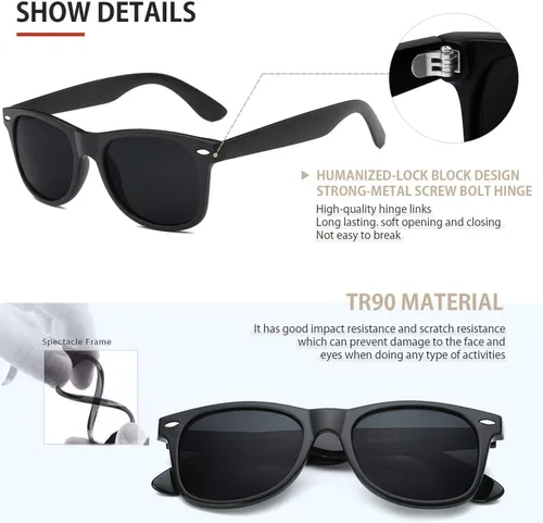 Miniatura 37 de FEIDUSUN Lentes de sol polarizados para hombre y mujer, lentes de sol retro negros para conducir, pescar, protección UV