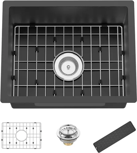 Miniatura 9 de Fregadero de cocina y bar, 20 x 16 pulgadas, de acero inoxidable, moderno, de un solo tazón, montaje superior, fregadero de cocina y bar, rejilla