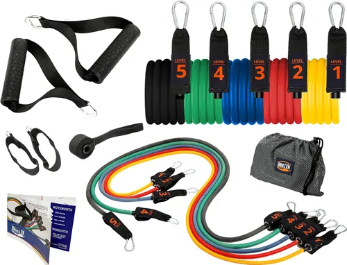 Miniatura 7 de Brazyn Kit de bandas de resistencia con asas, juego de 12 bandas con bolsa de viaje, guía, correas de tobillo y anclaje de puerta
