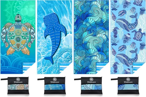 Miniatura 27 de Paquete de 2 toallas de playa de microfibra ligera y fina, sin arena, de secado rápido, absorbentes, compactas, suaves, para piscina, natación
