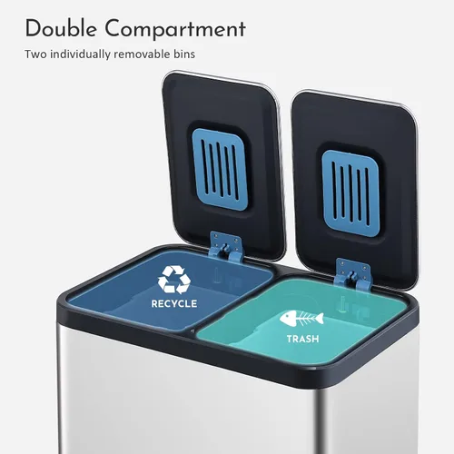 Miniatura 9 de ELPHECO Cubo de basura de cocina de doble compartimento, 2 cubos de basura de acero inoxidable de 6.6 galones para cocina con 2 cubos y tapas