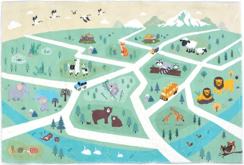 Miniatura 3 de Alfombra de juego para niños, alfombra de 5 pies para dormitorio, animales del bosque, alfombra de sala de juegos para niños y niñas, alfombra