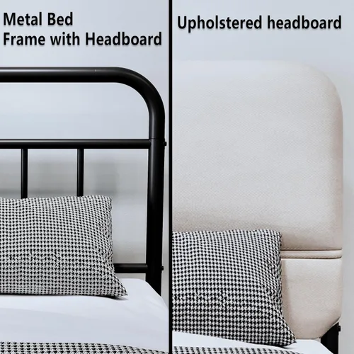 Miniatura 7 de Base de cama metálica de 14 pulgadas, base de cama tamaño matrimonial con cabecero tapizado, base de colchón resistente y de alta capacidad, fácil