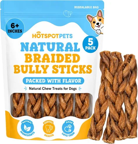Hotspot Pets Palitos trenzados para perros, huesos de perro de 6 pulgadas (paquete de 5) masticables naturales de larga duración para perros de