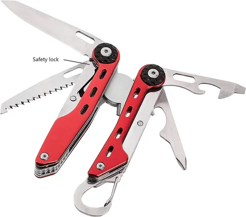 Miniatura 3 de Amazon Basics Multiherramienta de acero inoxidable 10 en 1 con seguro de bloqueo y funda de nailon, rojo