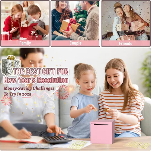 Miniatura 7 de hizgo Alcancía rosa para adultos, alcancía de acero inoxidable para adultos/niños, debe romperse para abrir, caja de ahorro de dinero sin abrir