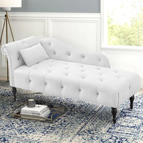 Miniatura 12 de Holaki Tumbona de terciopelo, tumbona decorativa para interiores con almohada, sillón con botón copetudo con brazo derecho con ribete de cabeza