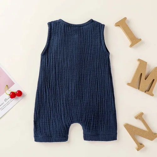 Miniatura 3 de Mameluco de algodón y lino para bebés, recién nacidos, para verano, sin mangas, conjunto de ropa