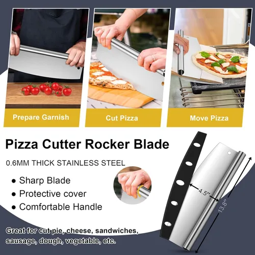 Miniatura 4 de Joyfair - Espátula de aluminio para pizzas (12 pulgadas), pala de pizza de metal con mango largo y cortador, juego de herramientas de torneado