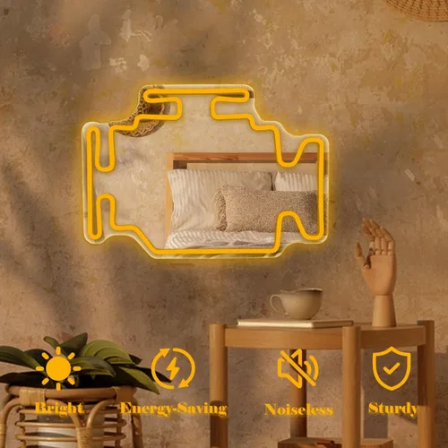 Miniatura 3 de Espejo de Neón con Luz Check Engine Regulable Letreros de Neón para Garaje para Cueva de Hombre Espejo de Pared Genial Decoración de Habitación