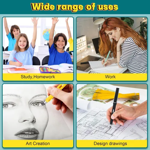 Miniatura 5 de Paquete de 12 lápices Forever para niños para escribir, lápiz infinito, lindo lápiz eterno sin tinta con borrador para bocetos (negro)