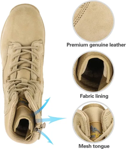 Miniatura 4 de NORTIV 8 Botas de trabajo tácticas militares para hombre, senderismo, con cremallera lateral, de cuero, para exteriores, motocicleta, combate