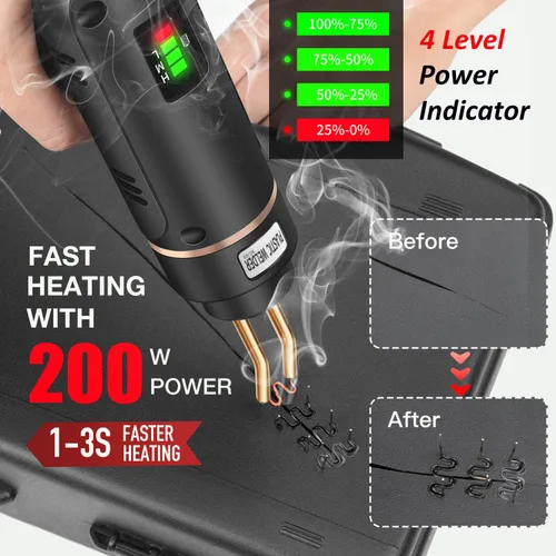 Miniatura 3 de Soldador de plástico inalámbrico de 200W, kit de soldadura de plástico con 1200 grapas calientes, pistola de soldadura de plástico recargable por