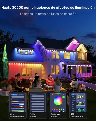 Miniatura 6 de ASAHOM AI - Luces permanentes para exteriores S107B, 100 pies con 72 luces LED RGBCW, 30,000 efectos de iluminación, controlador con doble salida