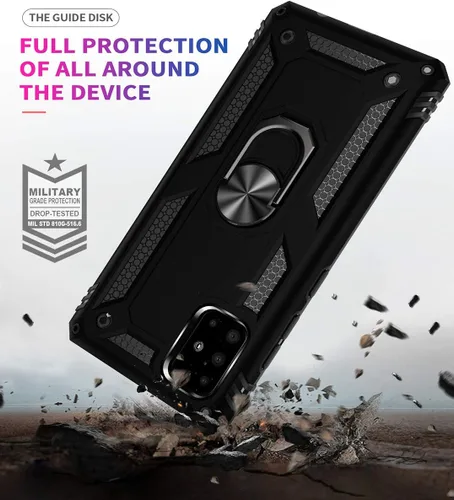 Miniatura 6 de Funda A71 5G para Samsung Galaxy A71 5G, con anillo de soporte, soporte ajustable, grado militar, protección resistente, a prueba de golpes, Negro
