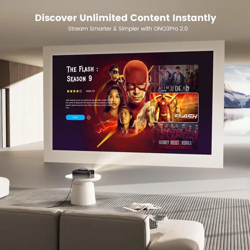 Miniatura 2 de Proyector para exteriores 4K con WiFi y Bluetooth: [3000 brillo/50W DoIby/aplicaciones integradas] Proyector portátil Smart OS 2.0 y enfoque negro