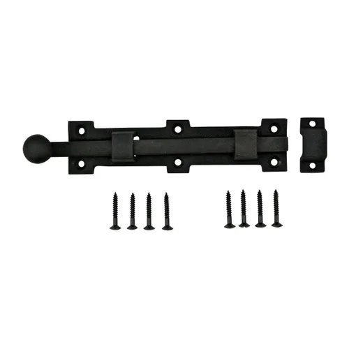 Miniatura 13 de Renovators Supply Manufacturing Pestillo de cerradura de puerta de 4 pulgadas. Pestillo de perno deslizante de hierro forjado negro con accesorios