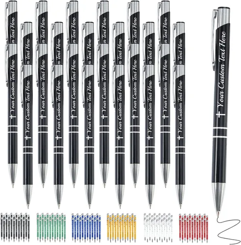 Miniatura 25 de Bolígrafo personalizado, 1 unidad, bolígrafo personalizado con logotipo de mensaje de nombre comercial grabado, tapa de clic de tinta negra, regalo