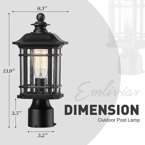 Miniatura 6 de Emliviar Luz exterior para poste, lámpara de poste negro para exteriores, aluminio con vidrio sembrado, WE270P BK