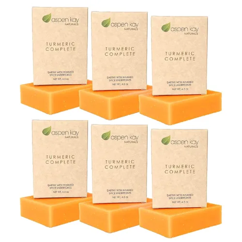 Miniatura 11 de Aspen Kay Naturals Jabón de cúrcuma para cara y cuerpo, hecho con manteca de karité orgánica, manzanilla y caléndula, lavado facial suave