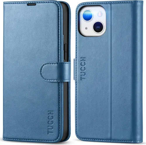 Miniatura 10 de TUCCH Funda tipo cartera para iPhone 13 Mini, carcasa interior de TPU a prueba de golpes, piel sintética, bloqueo RFID, soporte para tarjeta de Negro