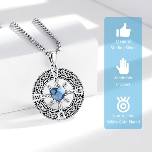 Miniatura 4 de Collar de brújula para mujer de plata de ley 925 con dije de medallón de brújula con cristalpiedra lunar